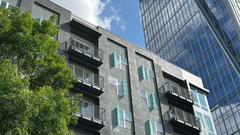 Apartment buildings in spring